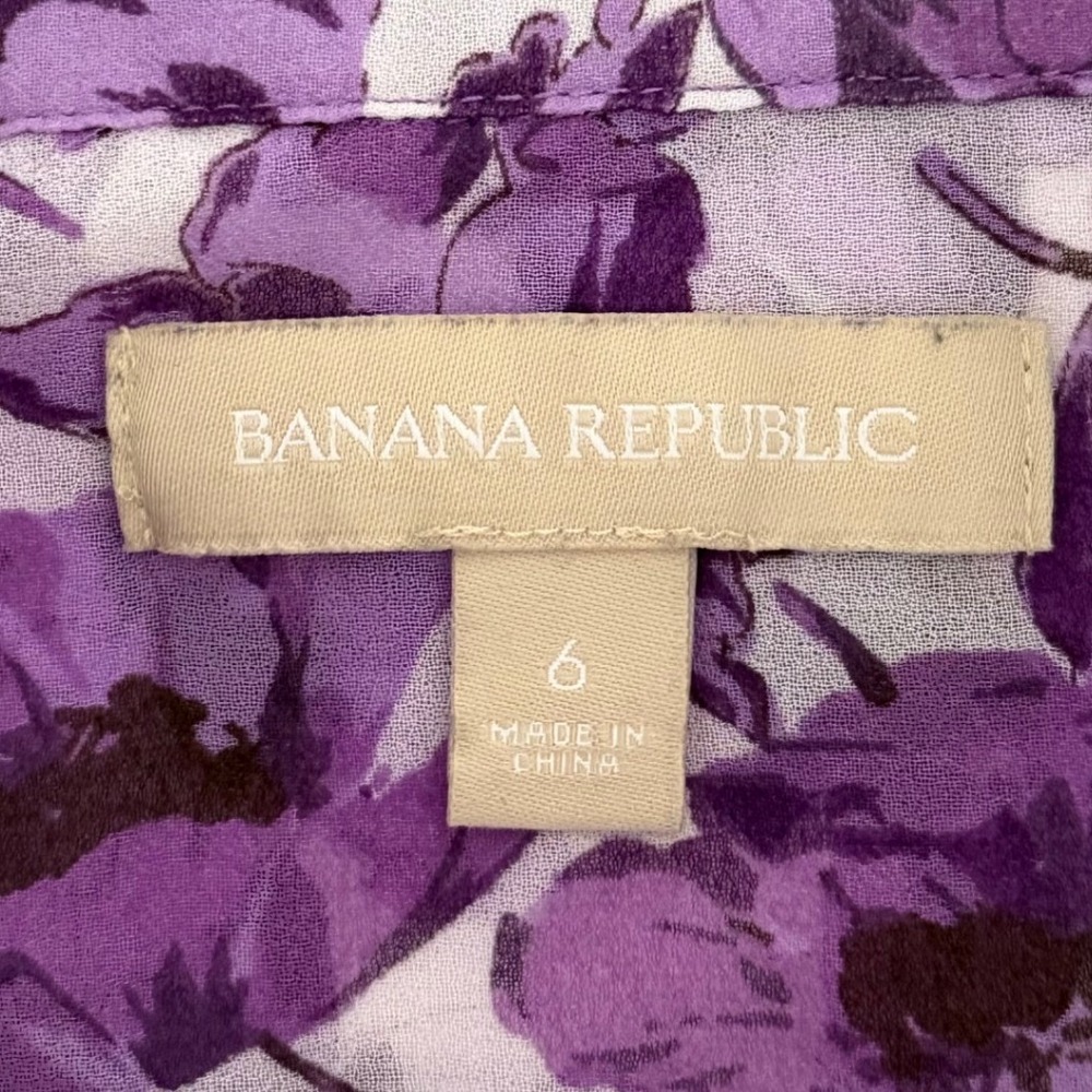 Banana Republic Purple Boho Poppy Floral Chiffon Blouse Sheer Top Tie Bow Size 6 - Picture 4 of 9